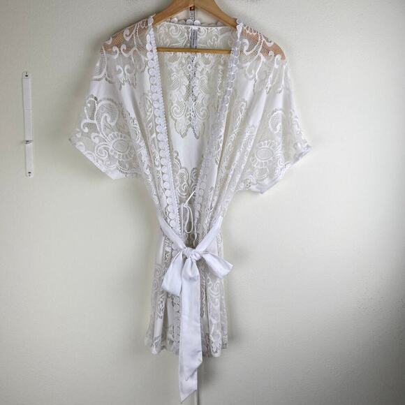 Flora Nikrooz Millie Lace Robe Size Small White Bride Bridal - Picture 7 of 13